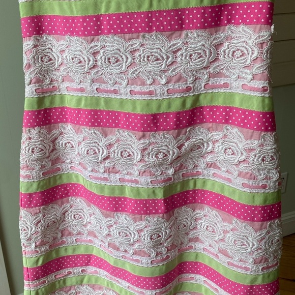 Lilly Pulitzer Dress 4 Strapless Pink Green White Lace Floral Polka Dot Ribbon - Picture 5 of 11